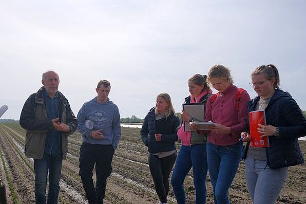 Johannes Finke hat den Schülerinnen und Schülern des BK Borken die Flächen des Betriebes gezeigt und unteranderem über die Fruchtfolge und Düngung berichtet. 